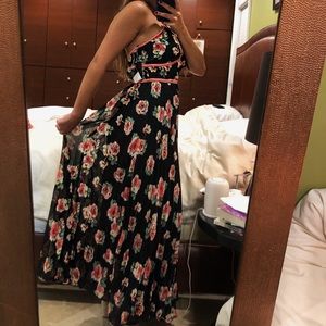 black floral print halter dress